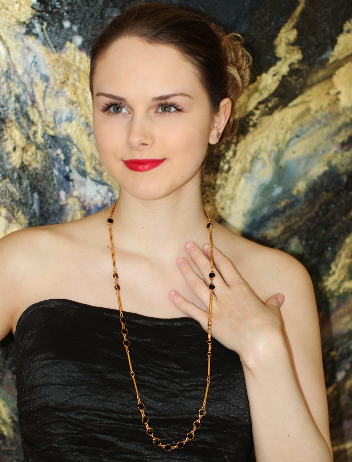 Kate Spade NY Black Gold Ivory “Bar None” Scatter Necklace Station long chain