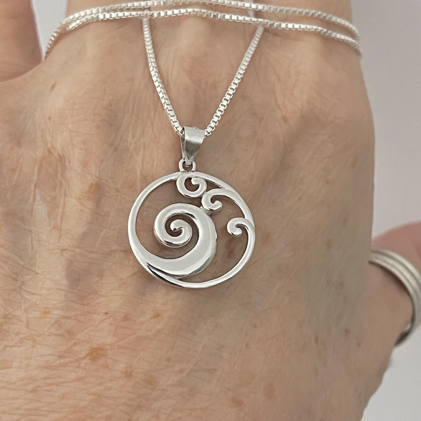 Sterling Silver Round Waves Necklace, Silver Necklaces, Ocean Wave Necklace