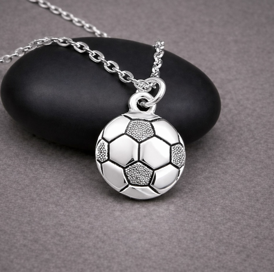 Silver Soccer Ball Charm Necklace – Double-sided Sports Pendant Jewelry
