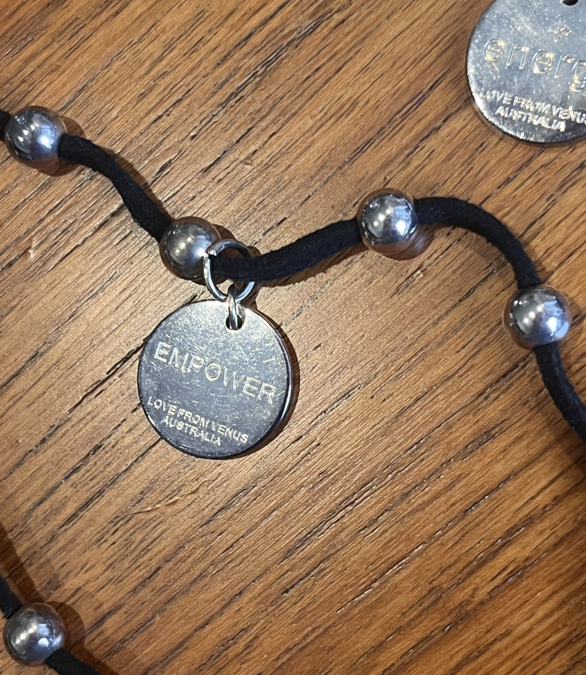 Vintage Love From Venus Australia Leather/Silver Plate Lariat Necklace