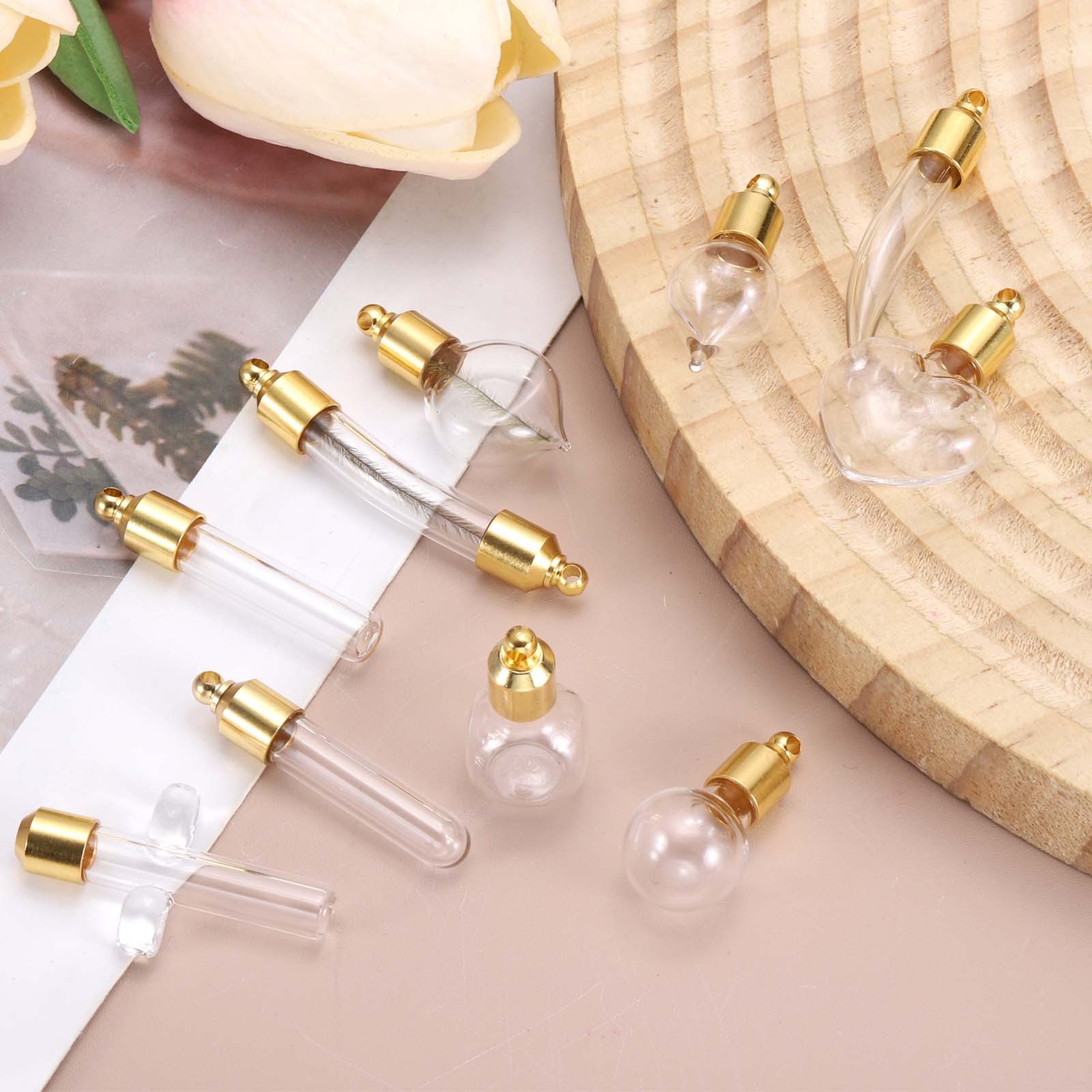20Pcs Glass Vial Pendant Necklace Round-Bottomed Cylinder for Liquid Sand Ashes