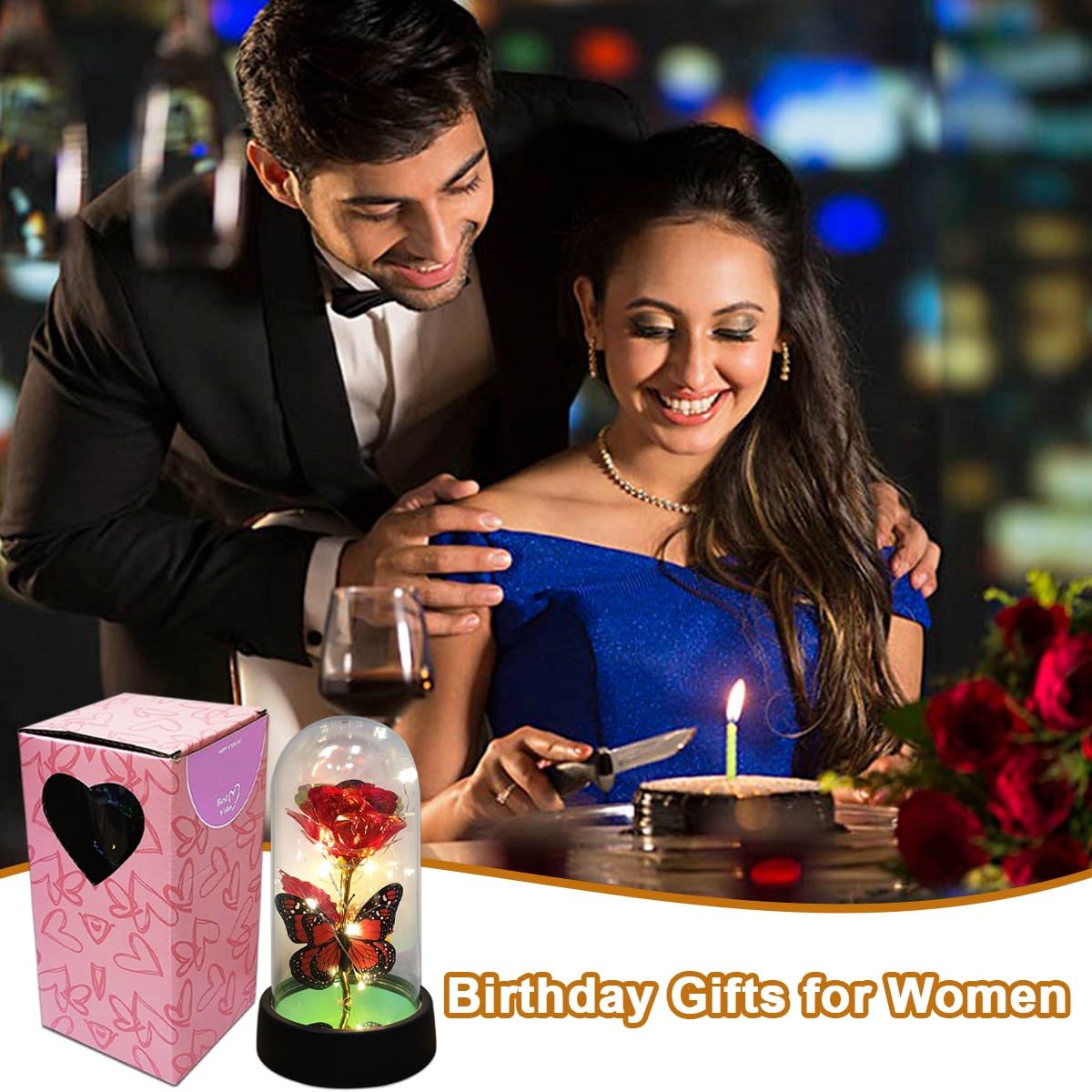 Women Gifts Ideas for Birthday, Preserved Forever Rose Gift with Necklace – Wife