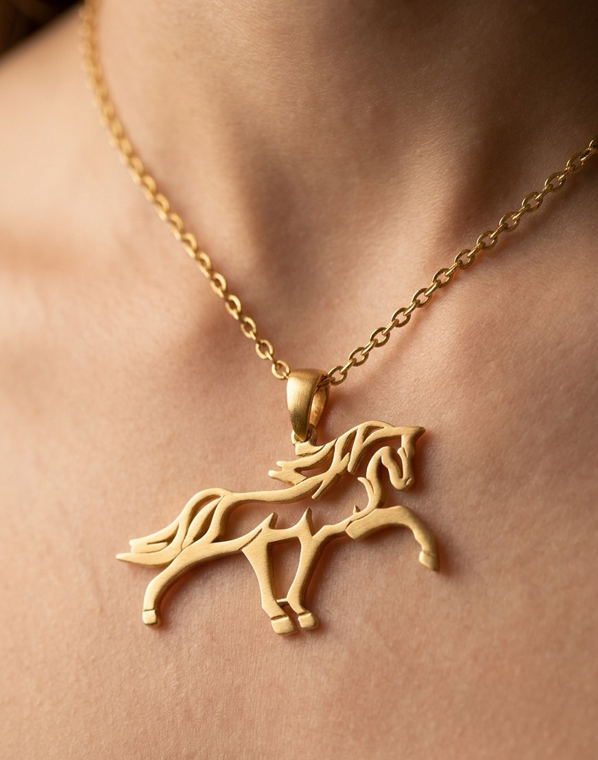 Brass Gold Plated Fancy Unique Horse Design With Chain