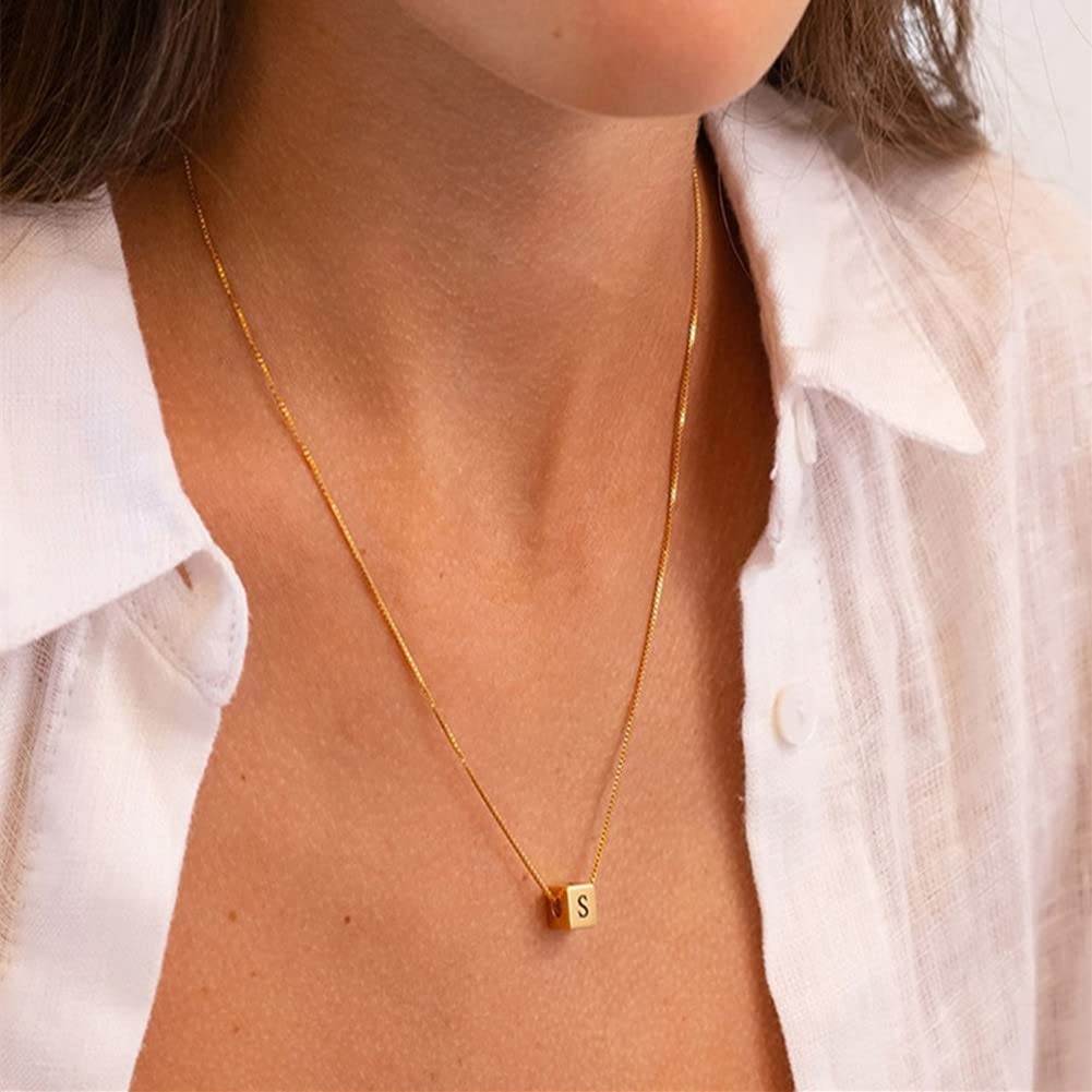 Personalized Initial Cube Necklace Pendant Jewelry Custom Gift for Women