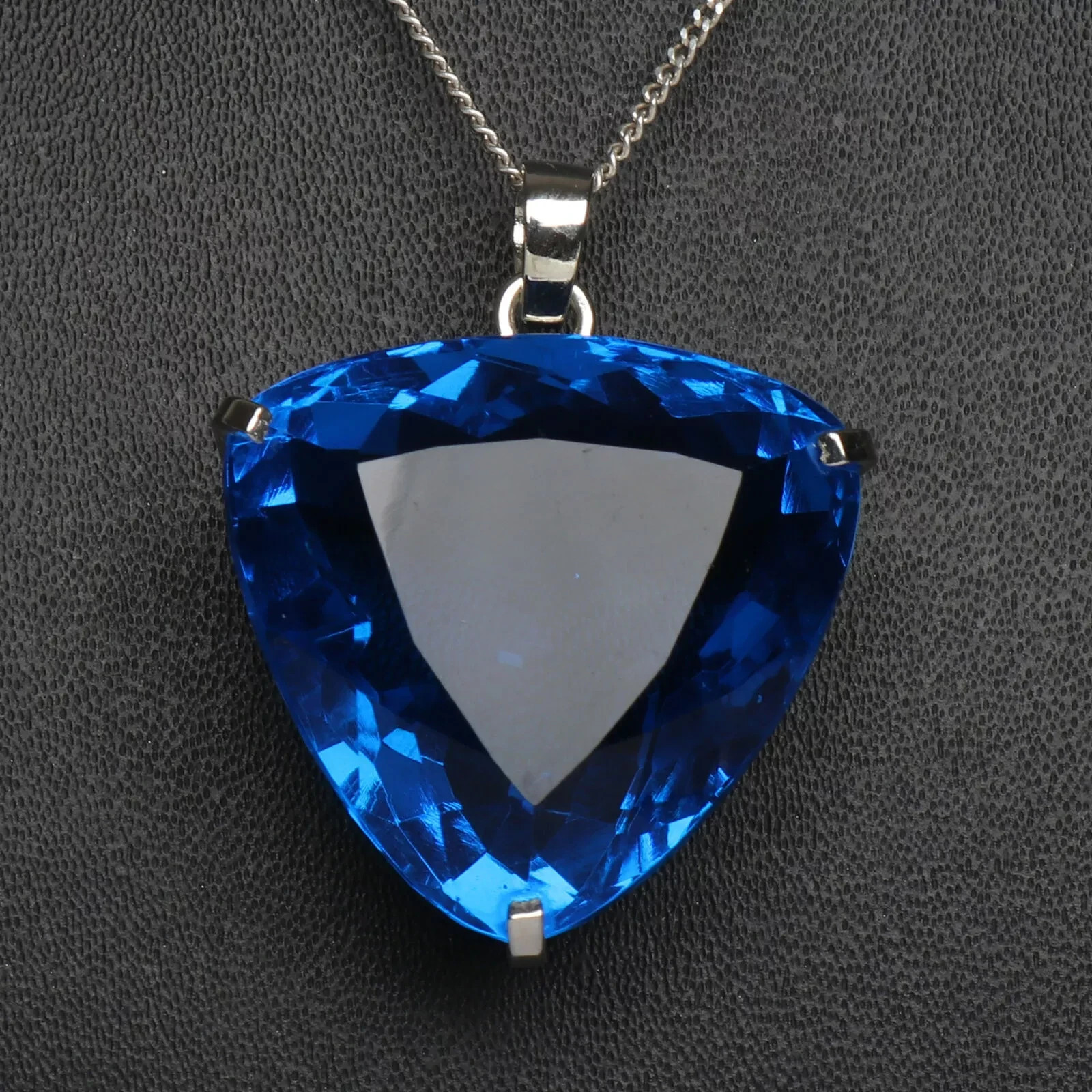 81.50 Ct Trillion Blue Topaz Pendant Sterling Silver Pendant Gemstone Jewelry