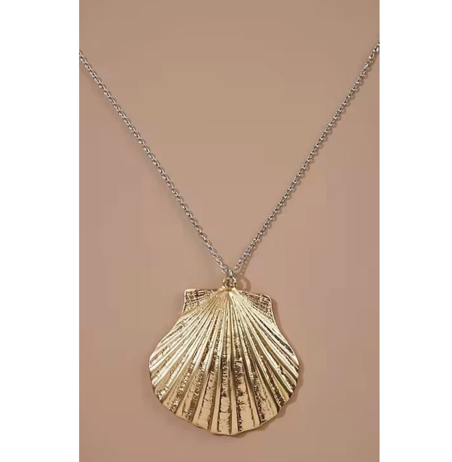 J Jill Shell Pendant Necklace Gold Scallop Beach Coastal Resort Adjustable Slide