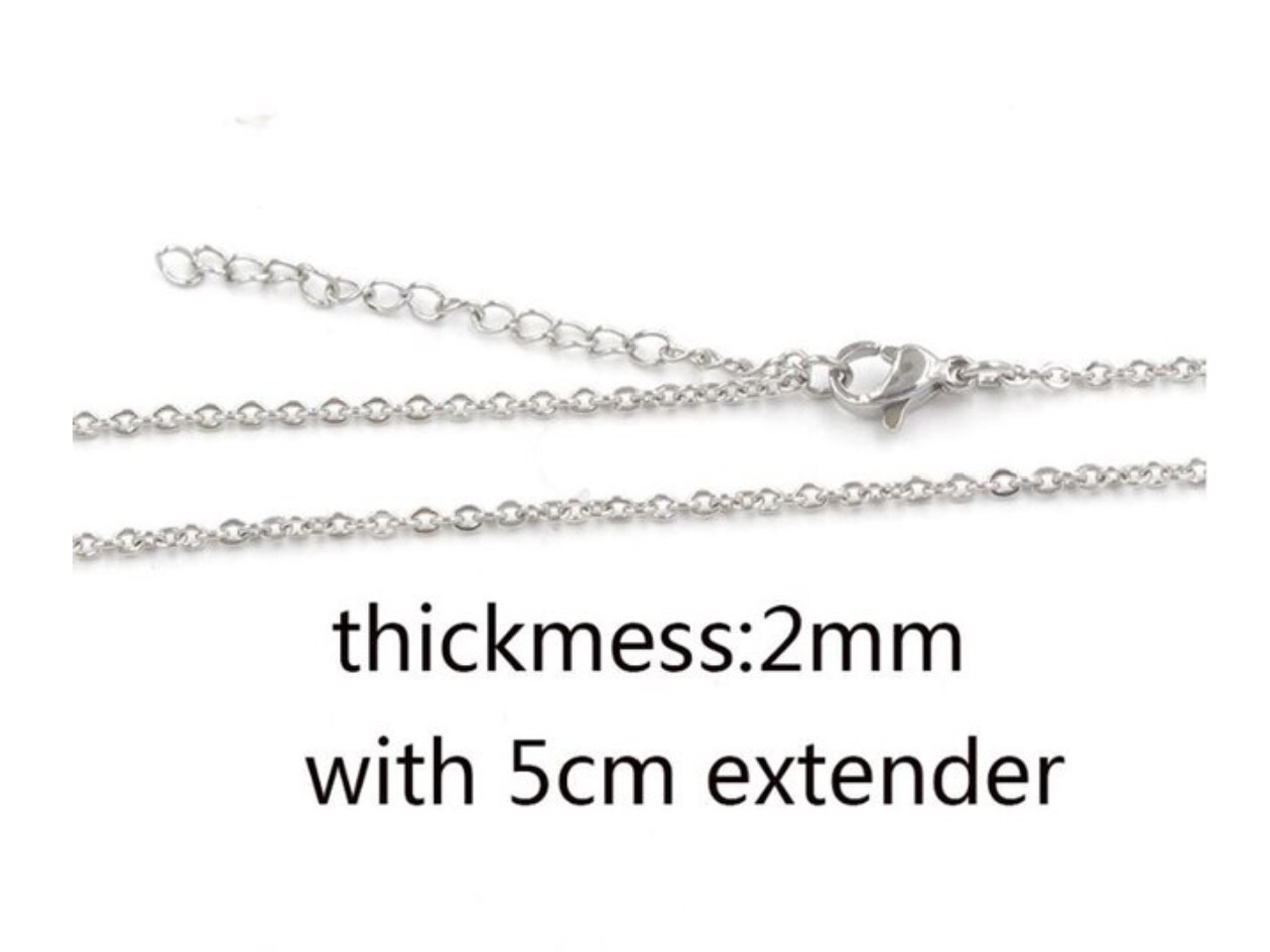 Stainless Steel 50 cm (19.7 in) 2 mm Link Chain Necklace with 2 in extender