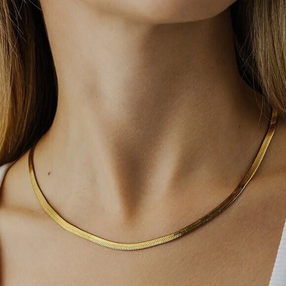 Waterproof Gold Chain Necklace Classic Herringbone Necklace Everyday Jewelry