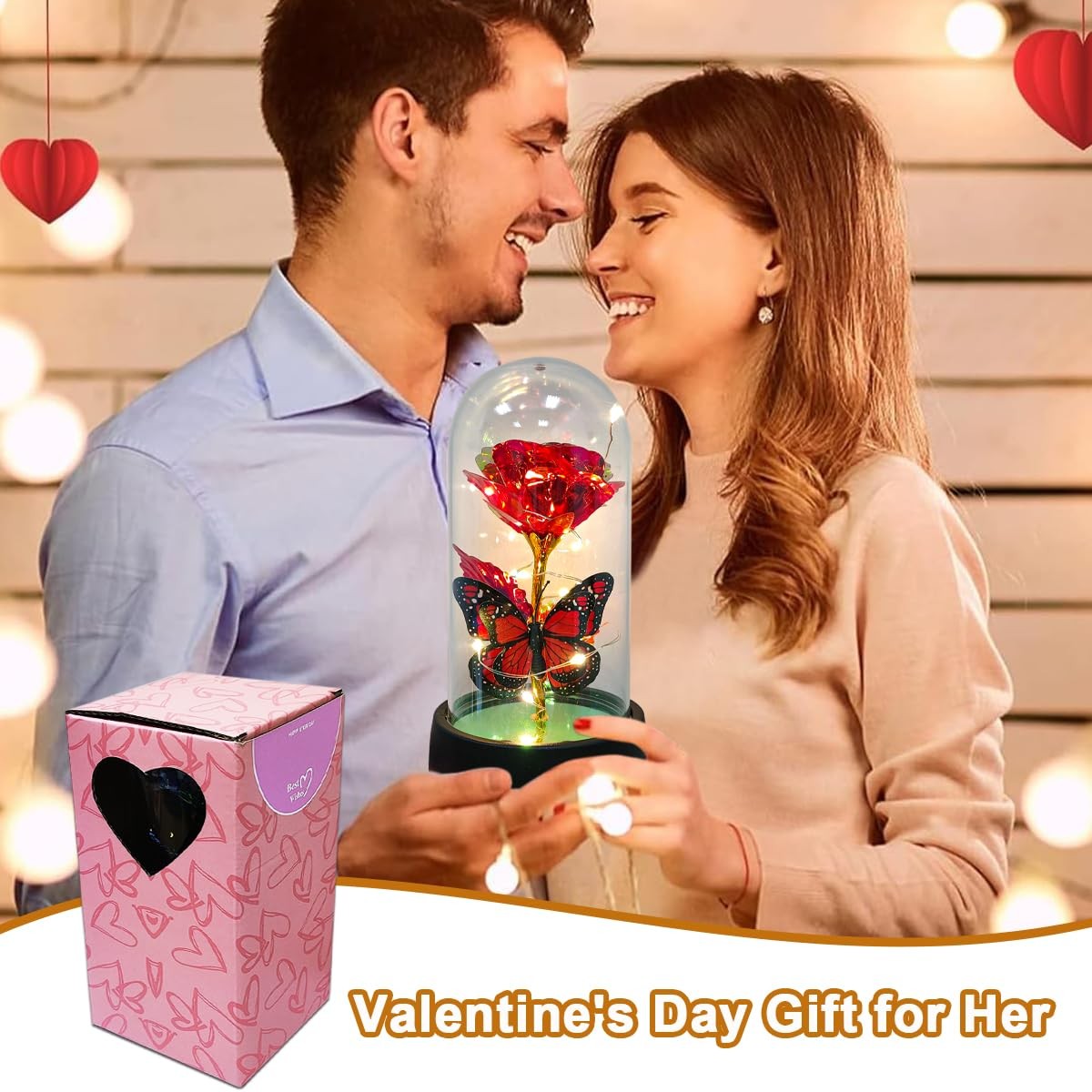 Women Gifts Ideas for Birthday, Preserved Forever Rose Gift with Necklace – Wife
