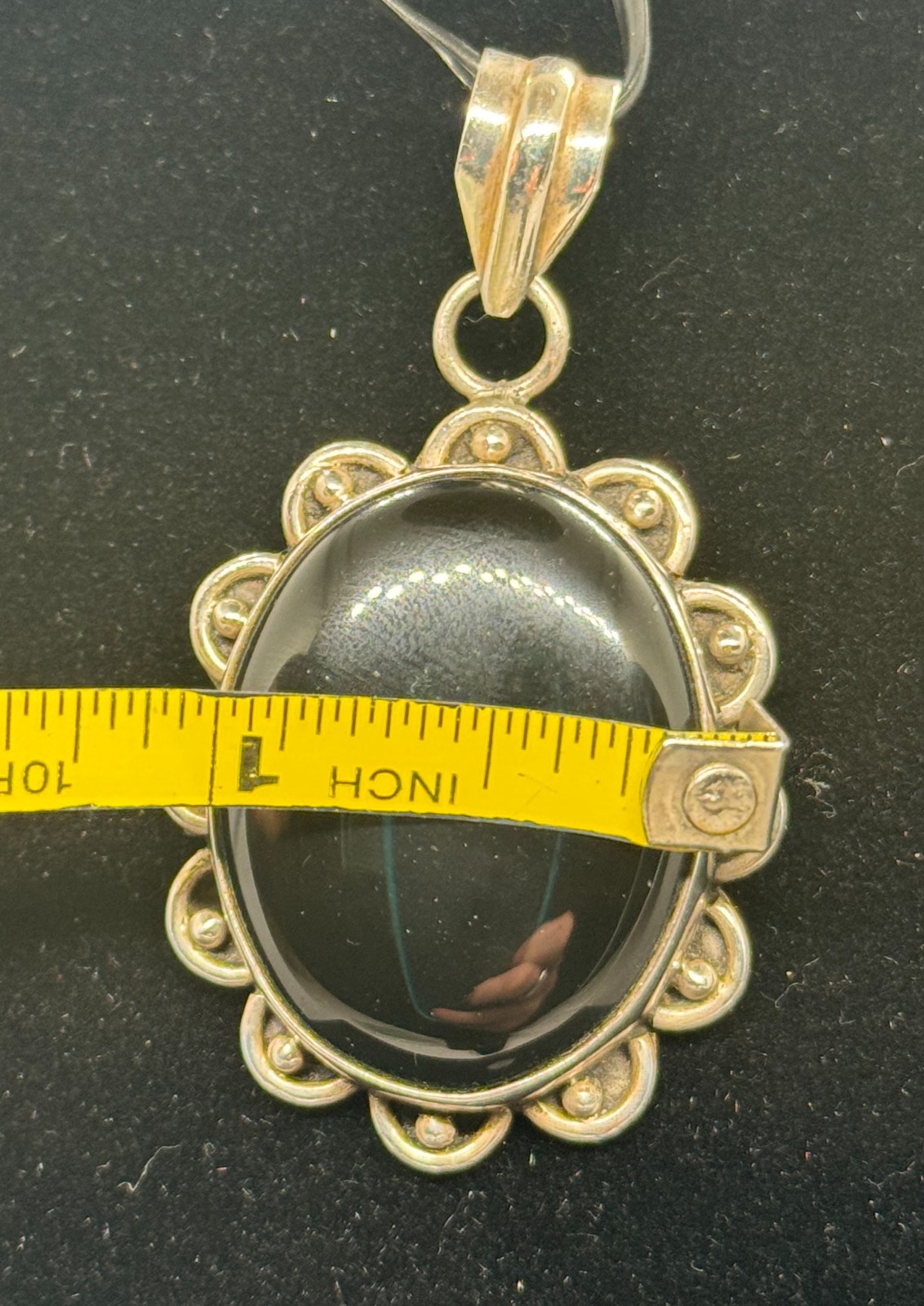 Vintage Silver Black Onyx Cabochon Pendant