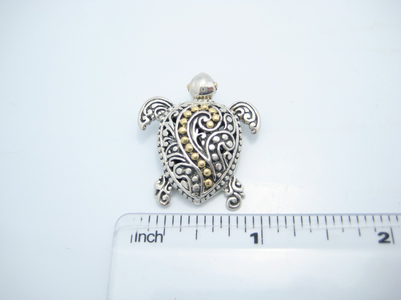 Bali Designed Sterling Silver & 18k Yellow Gold Turtle Pendant Or Charm
