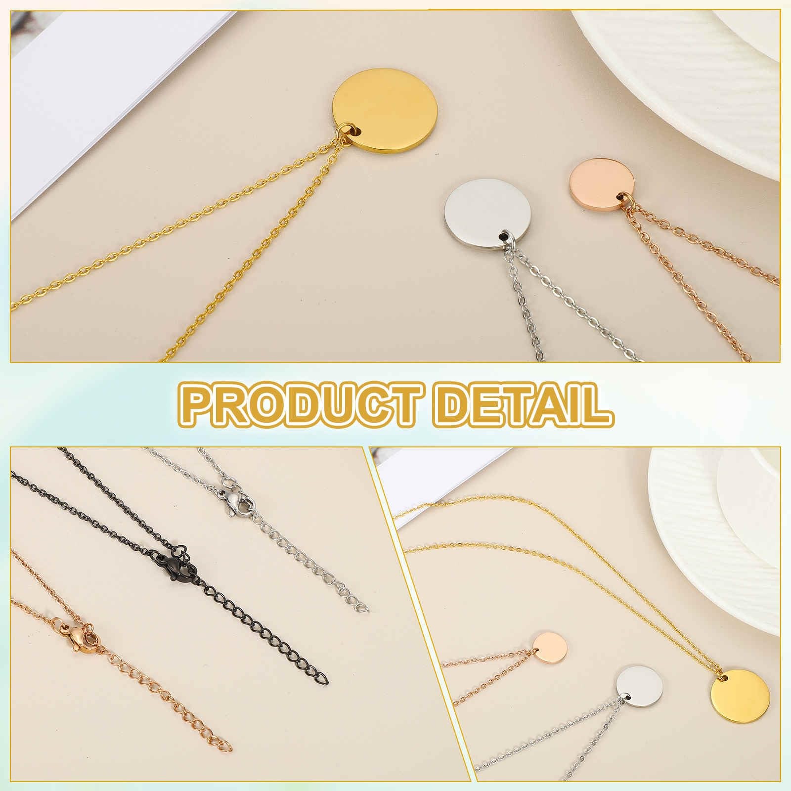 Stainless Steel Round Pendant Necklace for Men and Women, Stamping Blank Engr…