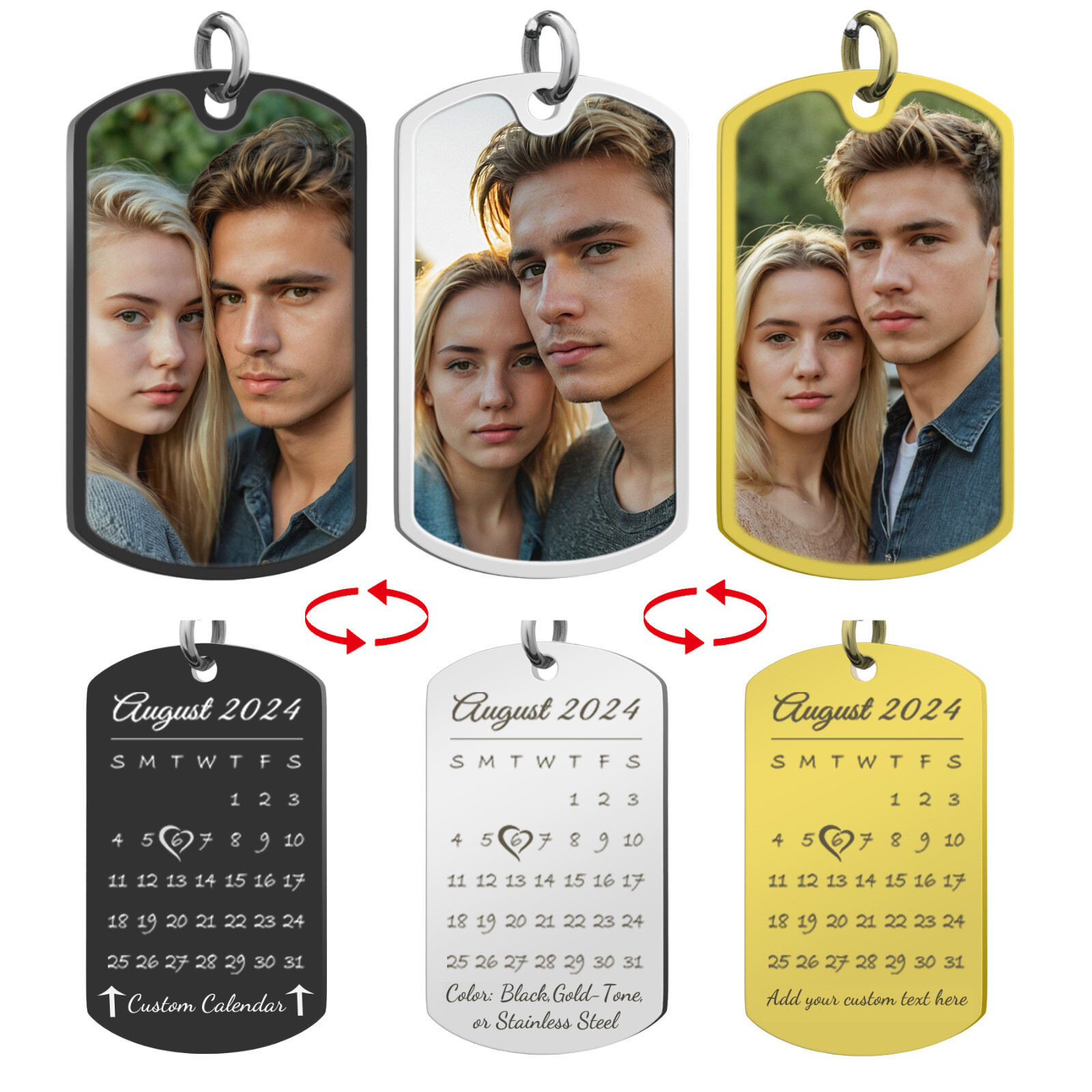 Personalized Full Color Photo Printing & Custom Calendar Date Dog Tag Necklace