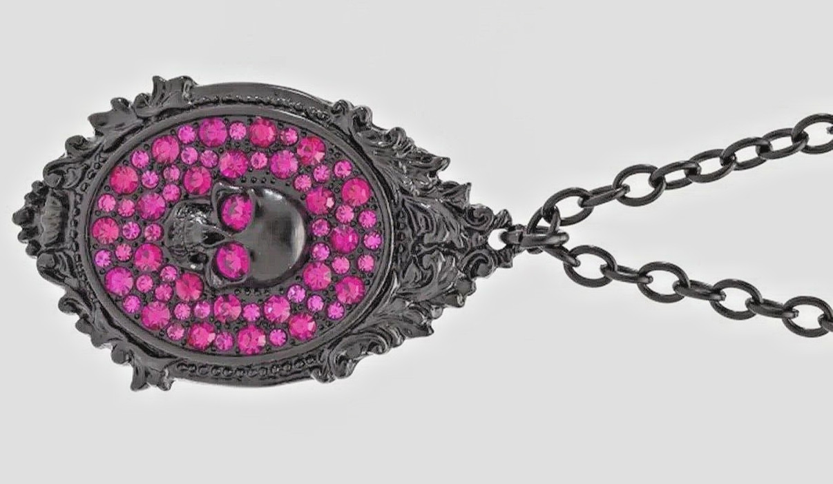 Skull Necklace Men Women Bling Red Rhinestones Skeleton Pendant Rock Rebel New