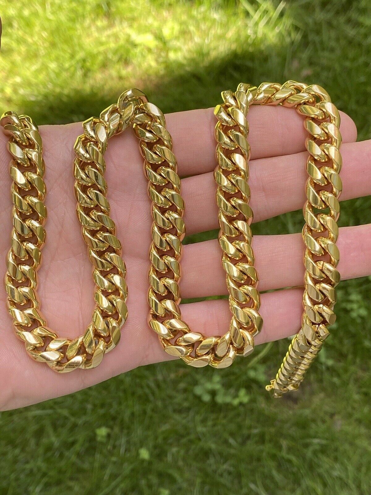 12mm 30″ Men Miami Cuban Link Necklace 14k Gold Plated Stainless Steel Chain