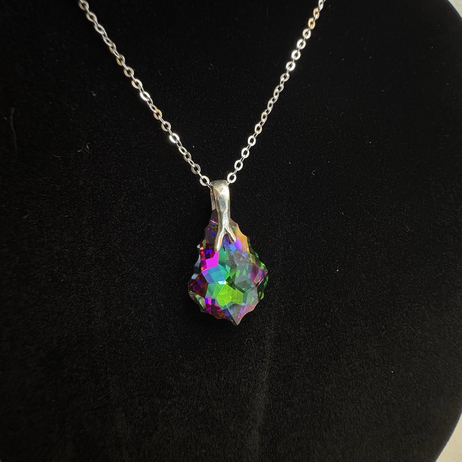 Vintage 925 Italy Aurora Borealis Crystal Necklace 4g