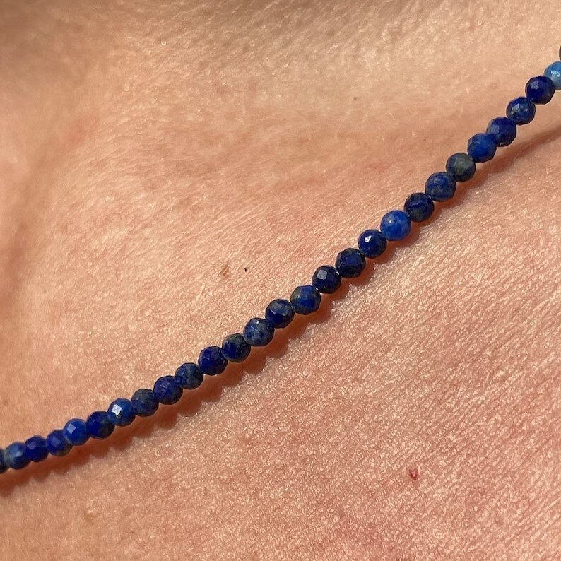 Lapis Lazuli 2mm Tiny Beaded Choker Healing Dainty Women Crystal Necklace Gifts
