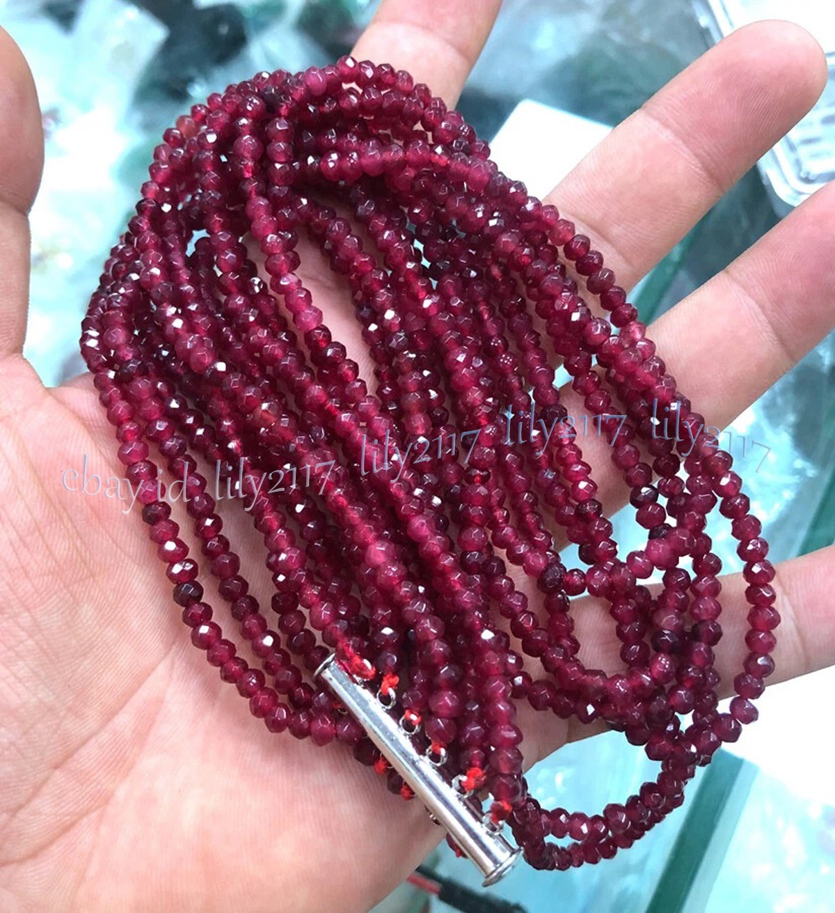 6Rows 2x4mm Natural Red Garnet Faceted Rondelle Gemstone Beads Necklace 17-22 in