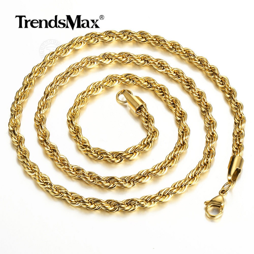USA Stock 3/4/8mm 18-26″ Stainless Steel Twisted Rope Chain Necklace Choker