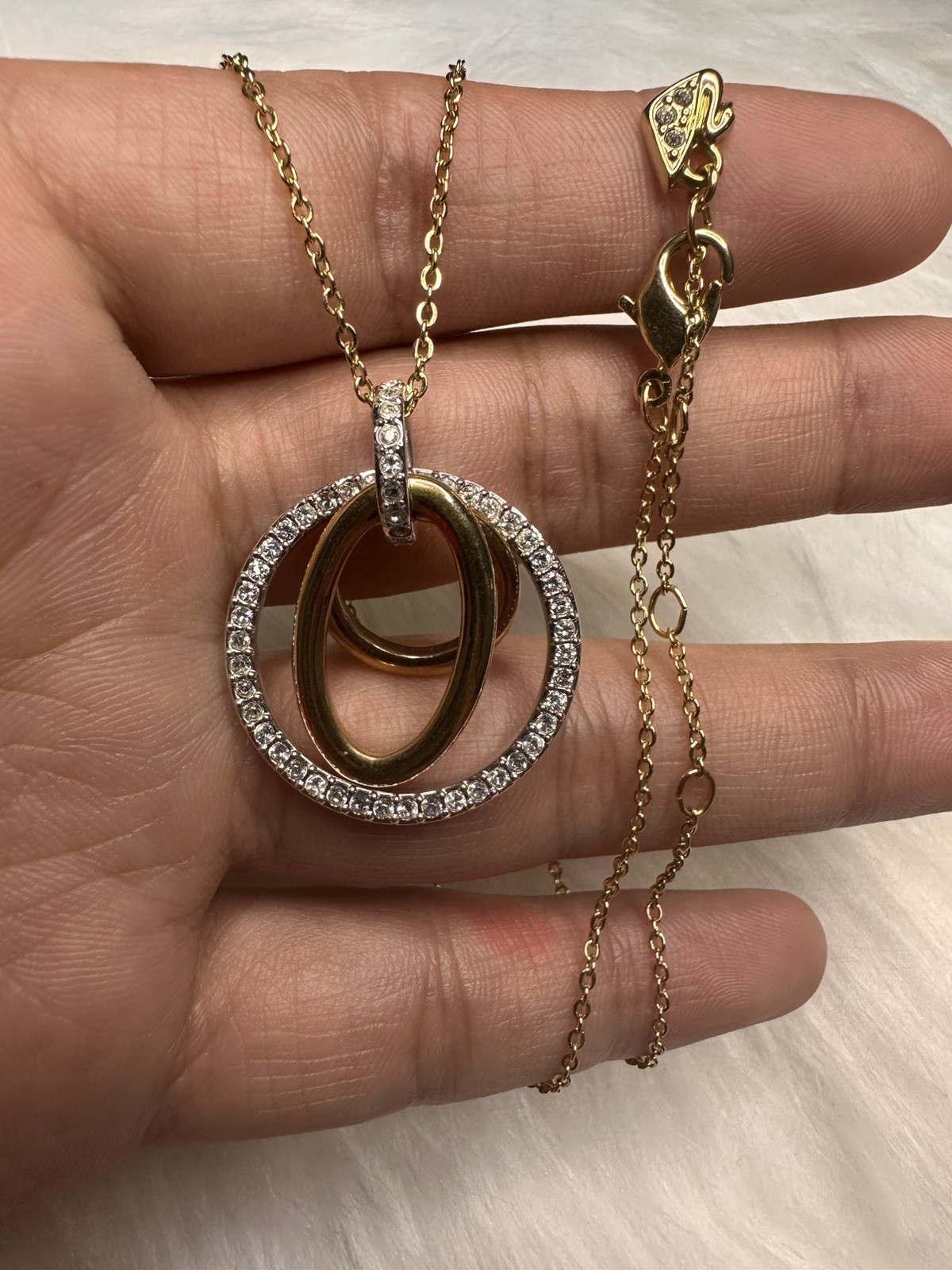Swarovski Crystal Interlocking Triple Hoop Mixed Metal Pendant Necklace