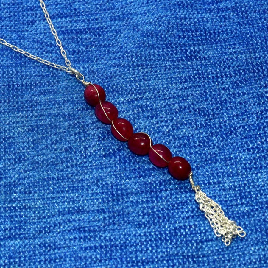 925 Silver Plated Large Simulated Ruby Beaded Necklace Gemstone 16″ GW