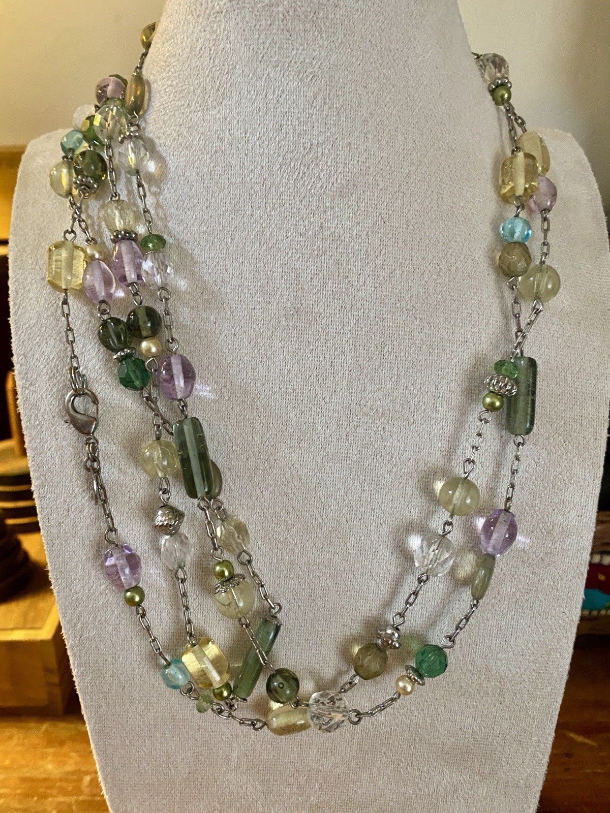 Lia Sophia 58.5” Extra Long Beaded Necklace Glass Mix Rope Opera Boho Pastels