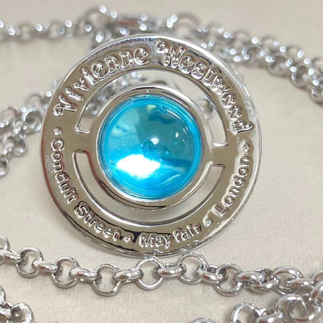 Vivienne Westwood Necklace Tiny Orb Silver x Ice Light Blue w/Pouch NO BOX