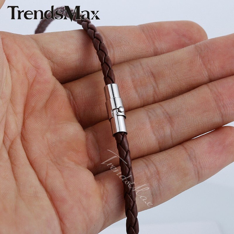 4mm 16-24″ Brown Braided Cord Rope Man-made Leather Necklace with Magnetic Clasp
