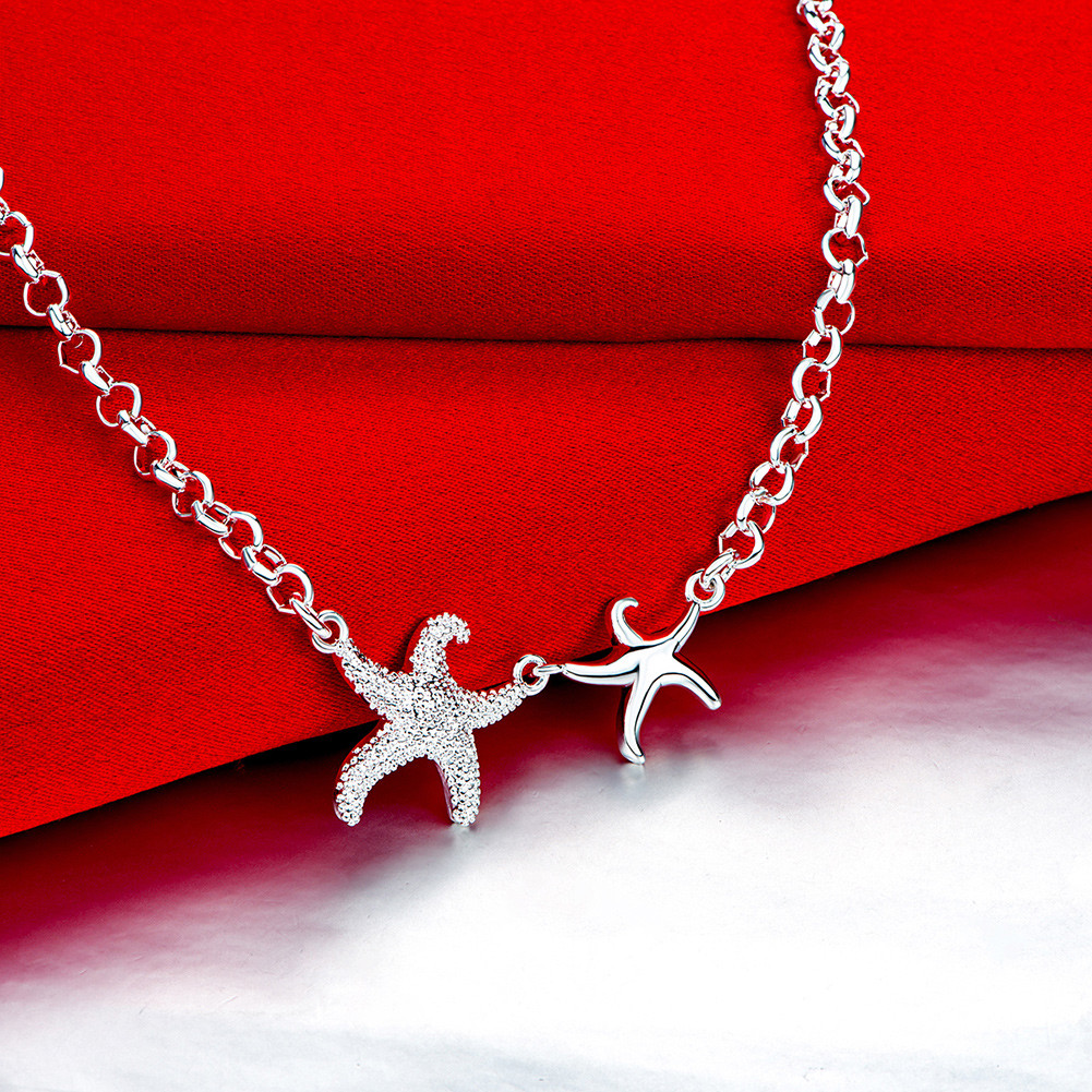 Elegant 925 Sterling Silver Filled SF Sea Stars Pendant Necklace N-A638