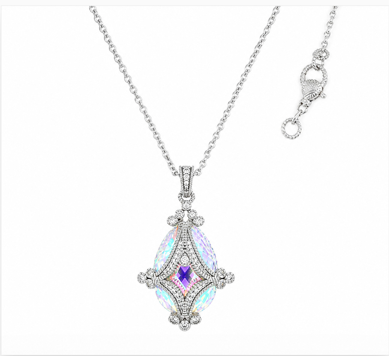 Judith Ripka JRJ865 Fabergé Style Briolette Aurora Borealis CZ Enhancer Necklace