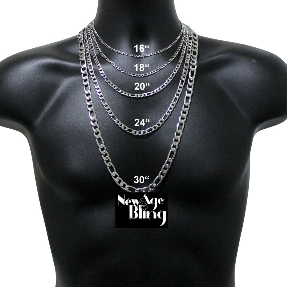 Stainless Steel Figaro Chain Bracelet Link Men Women Necklace 3/4/5/7/9/10/12mm