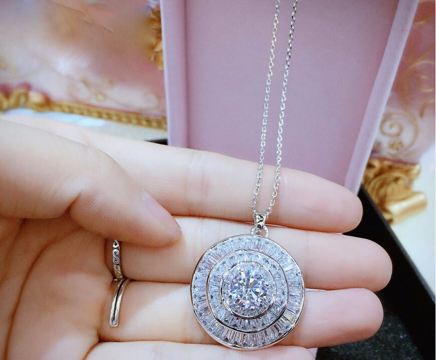 18k White Gold Filled Pendant Necklace made w Swarovski Crystal Solitaire Stone