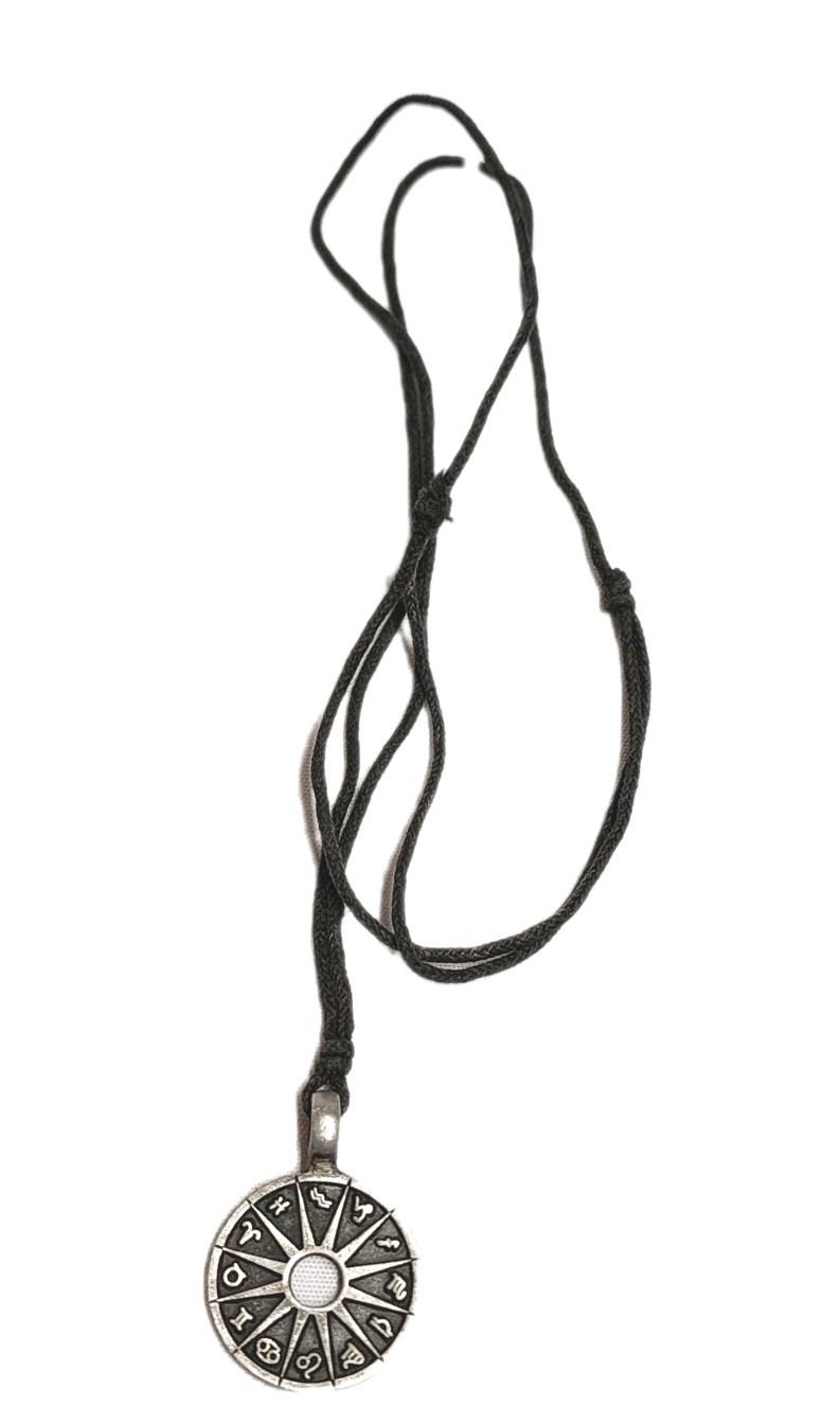 Zodiac Signs Pewter Pendant Charm Necklace Pewter Tone BlacK Cord Astrology
