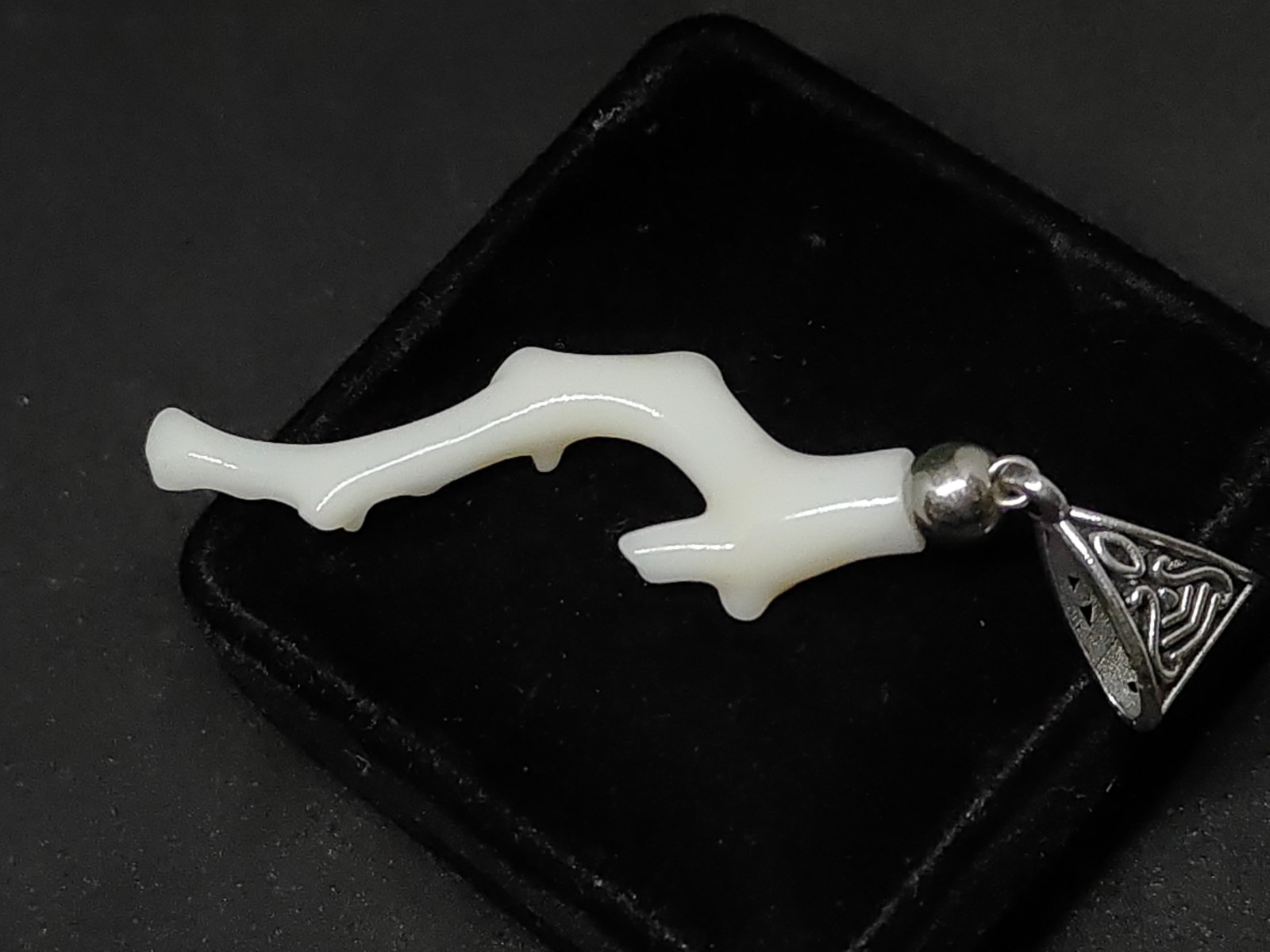 Japanese White Coral Branch Pendant: Silver-Tone Brass Bail, Gift for Her