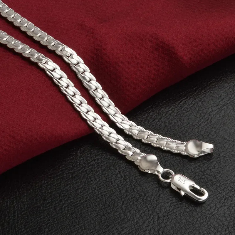 Sterling Silver 6MM Full Sideways Chain Necklace for Women Men Fashion.