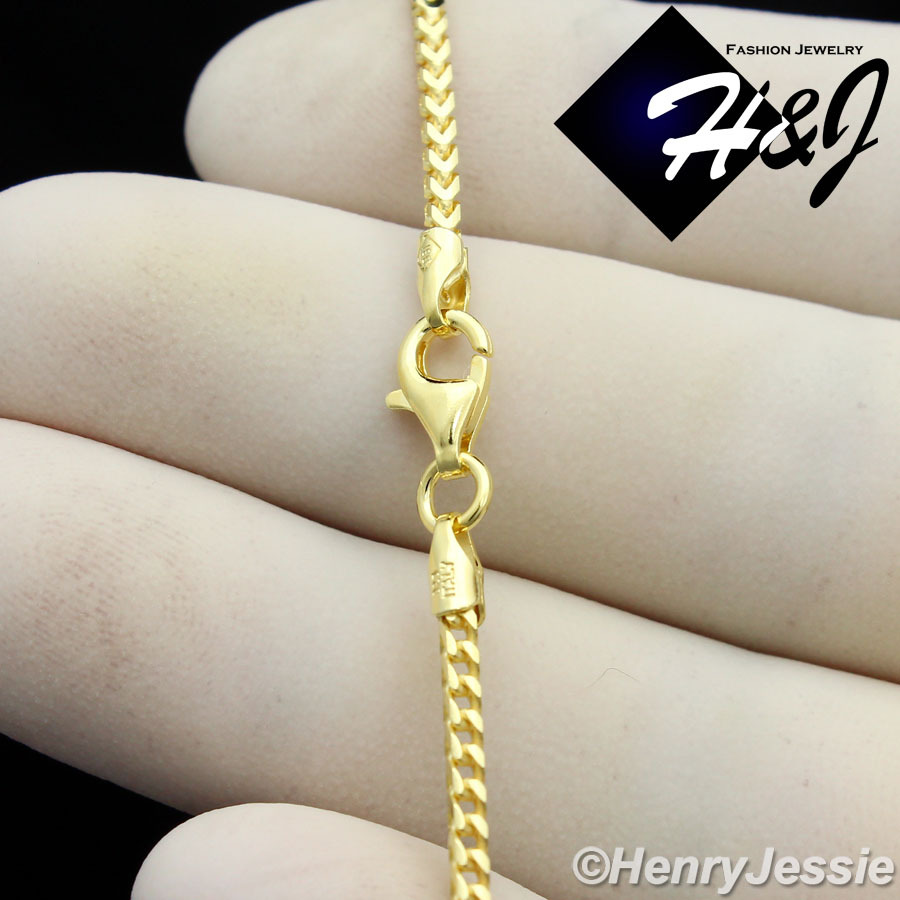 30″MEN 925 STERLING SILVER 2.5MM GOLD PLATED FRANCO BOX CURB LINK NECKLACE*SN6