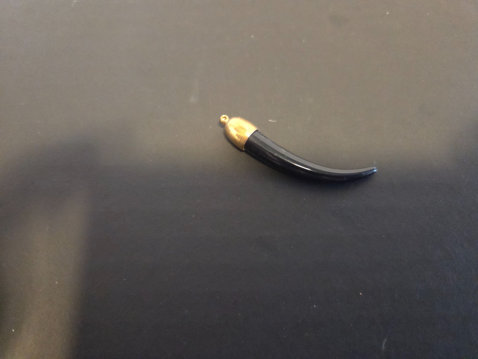 Black Horn Pendant Gold Tone Cap Curved Tusk Charm Minimalist Jewelry Accessory