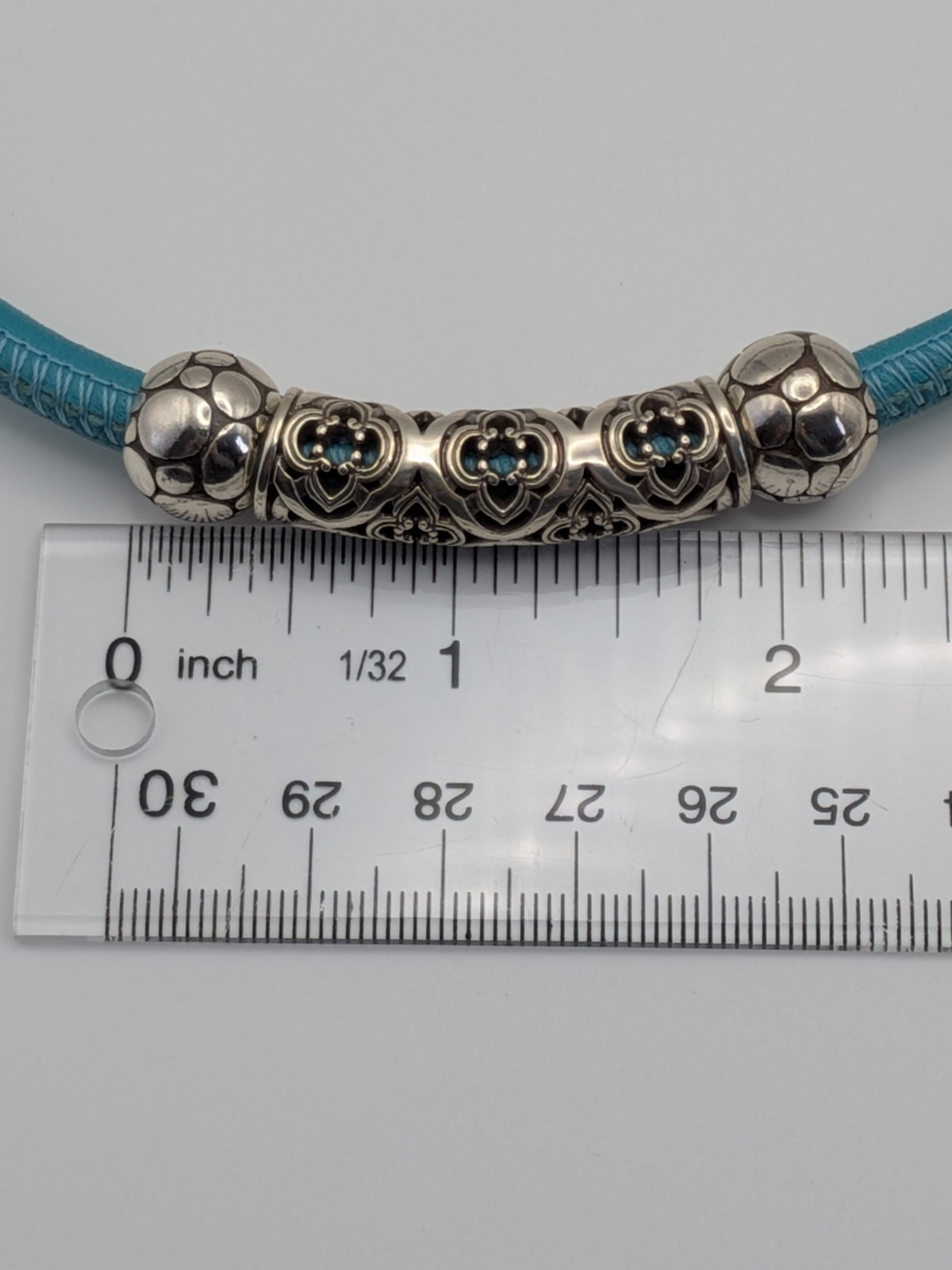 Brighton Faux Turquoise Leather Silver Beads Choker Necklace 15.5 Inches