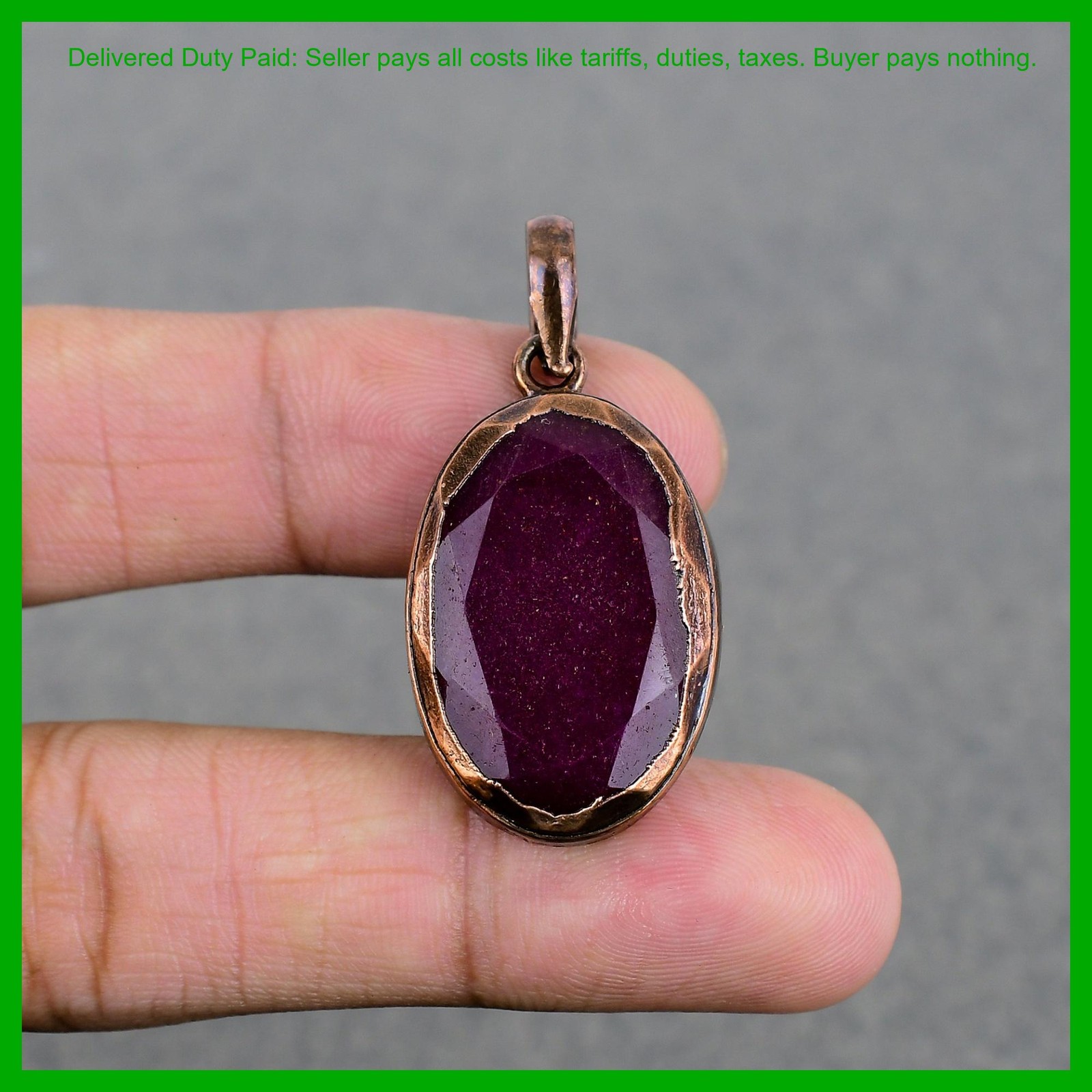 Oval Kashmir Rubi Gemstone Birthday Gift Electroformed Engagement Pendant Copper