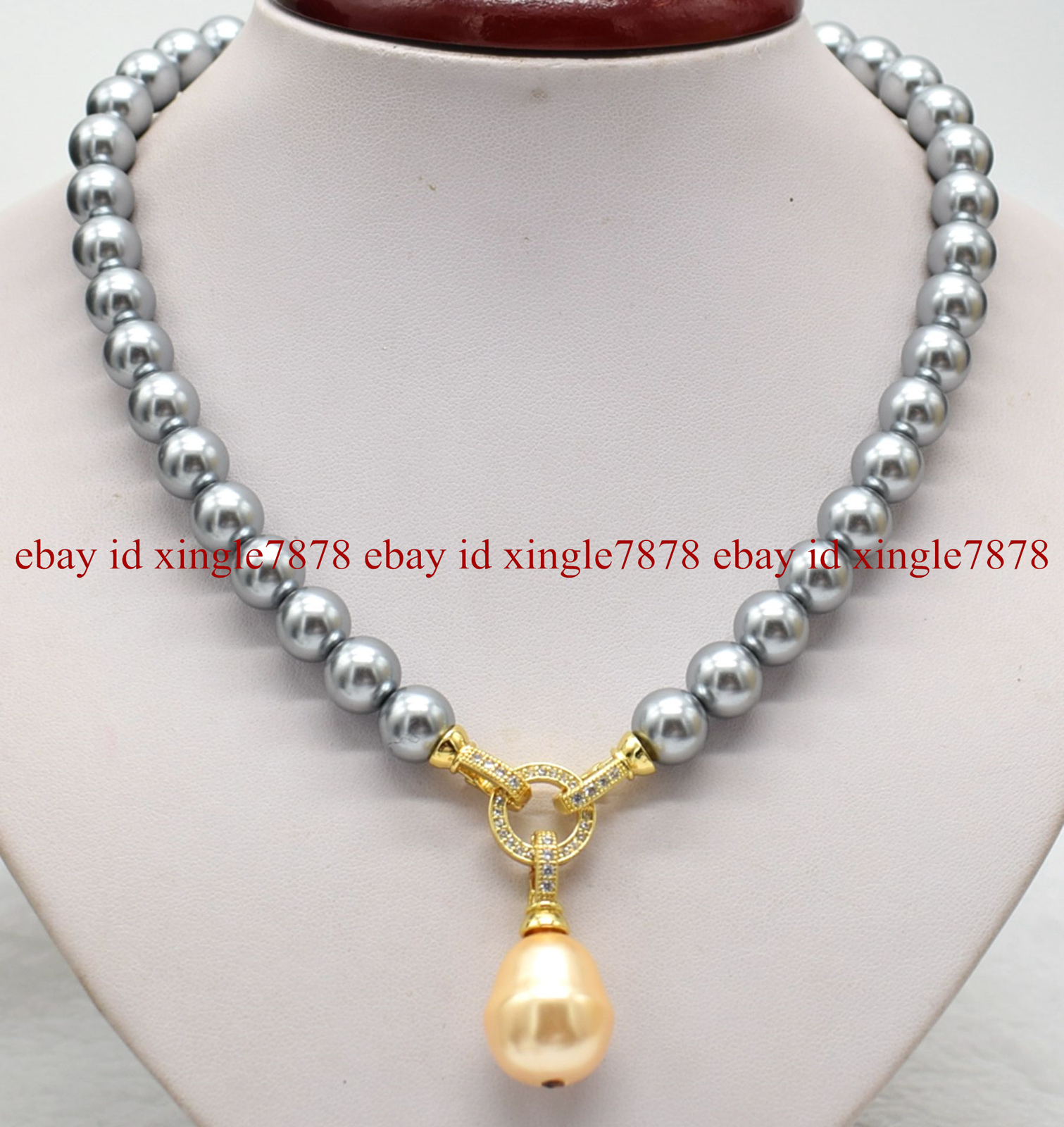 Natural 10mm Gray South Sea Shell Pearl 17-19mm Teardrop Pendant Necklace 20″