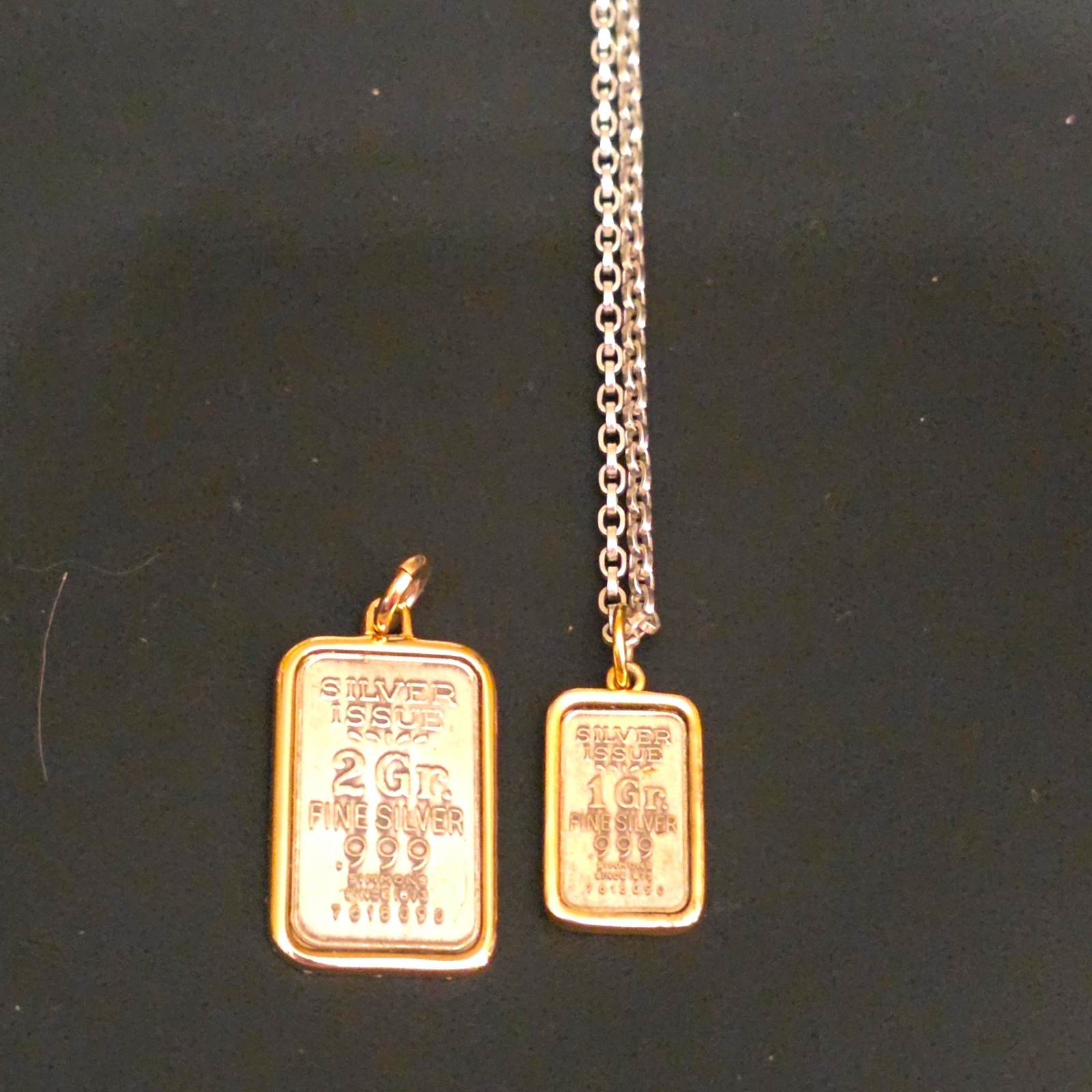 2 x .999 Fine Silver Bar Pendants 1 Gram & 2 Gram Simmons Refining Bullion