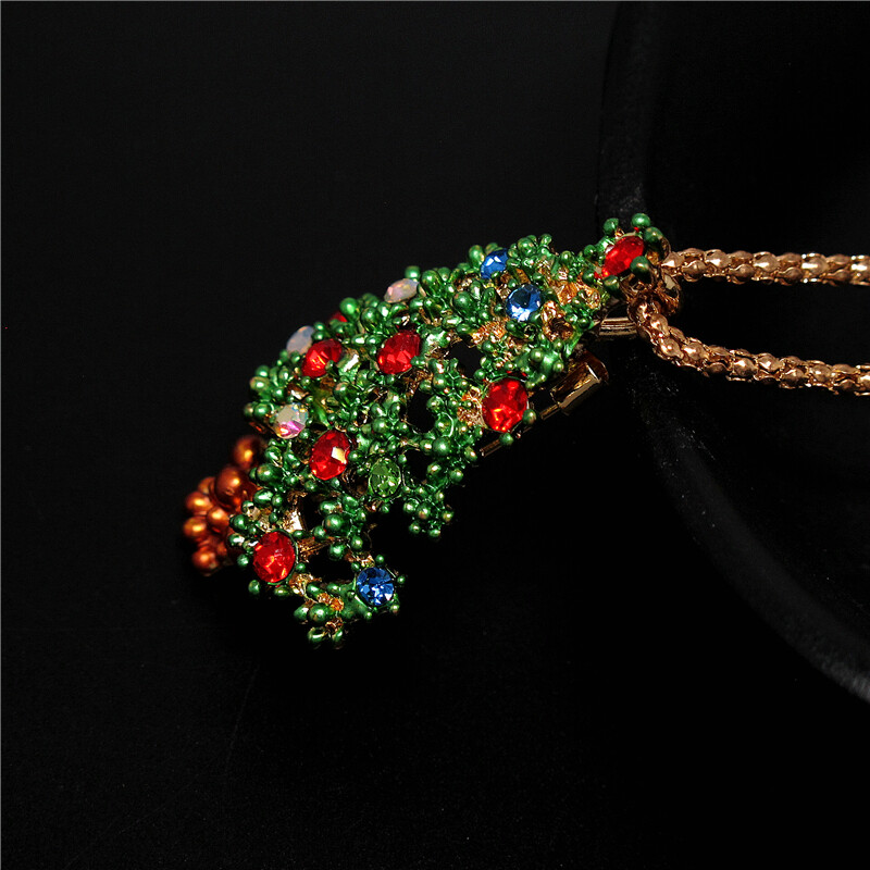 Colorful Crystal Green Enamel Christmas Tree Fashion Women Chain Necklace Gifts