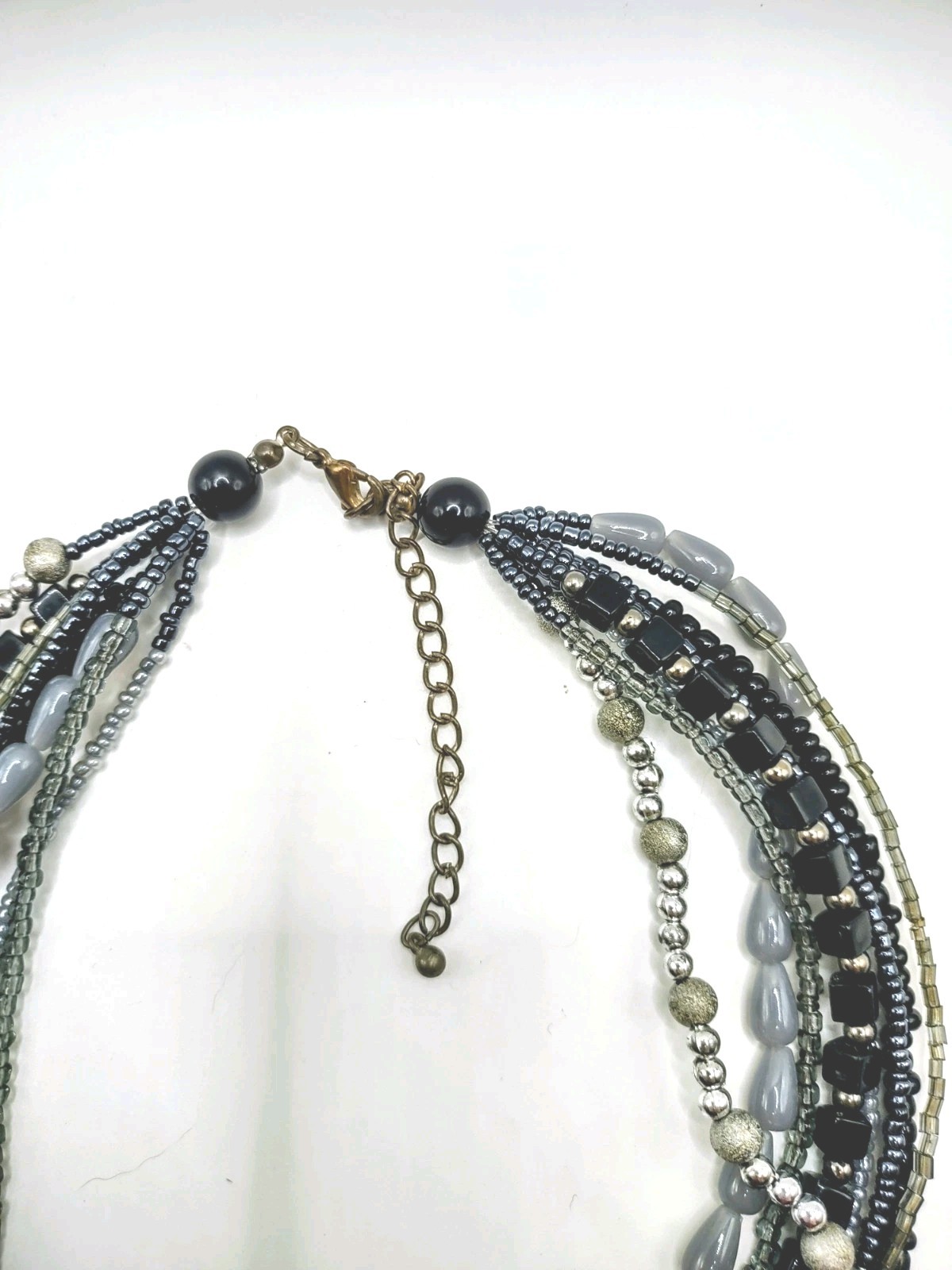 Multi Strand Necklace Beaded Black Grey Layered Fashion Costume Jewelry
