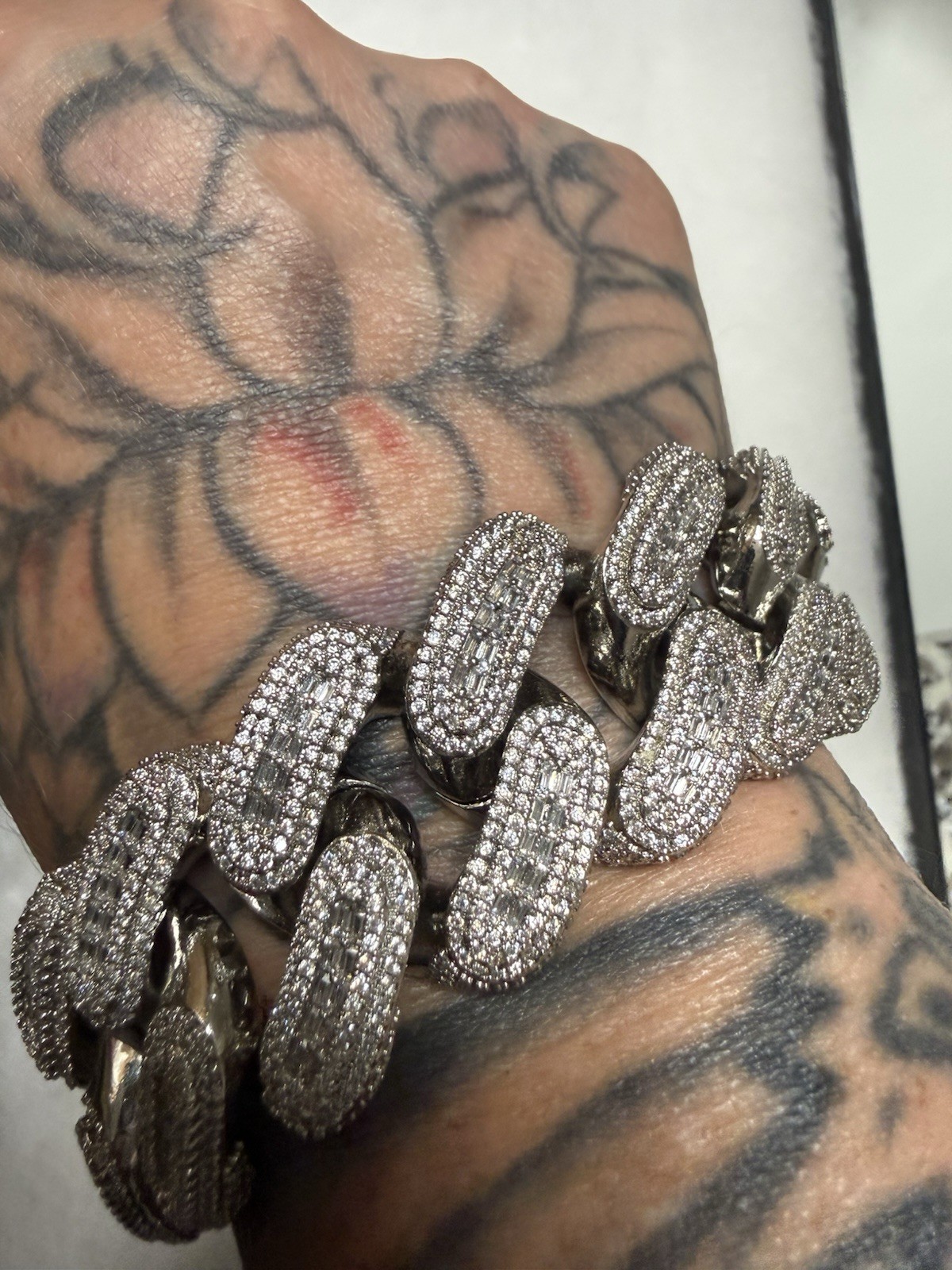 1.3 LB Sterling Silver Cuban Link Chain Necklace Pavé VS Moissenite w Bracelet