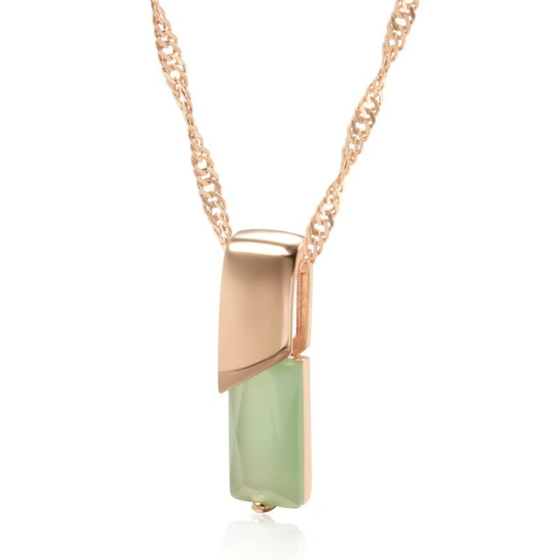 Green Zircon Square Pendant Necklace for Women, Elegant Wedding Party Jewelry