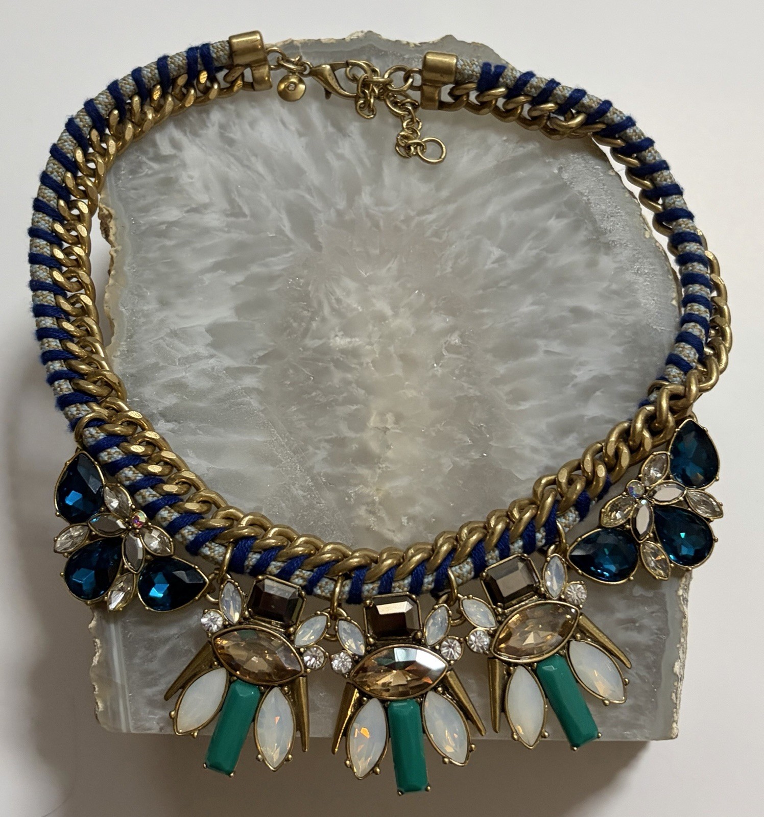 J. Crew Butterflies and Bees Collar Woven Cord Bright Crystal Clusters Necklace