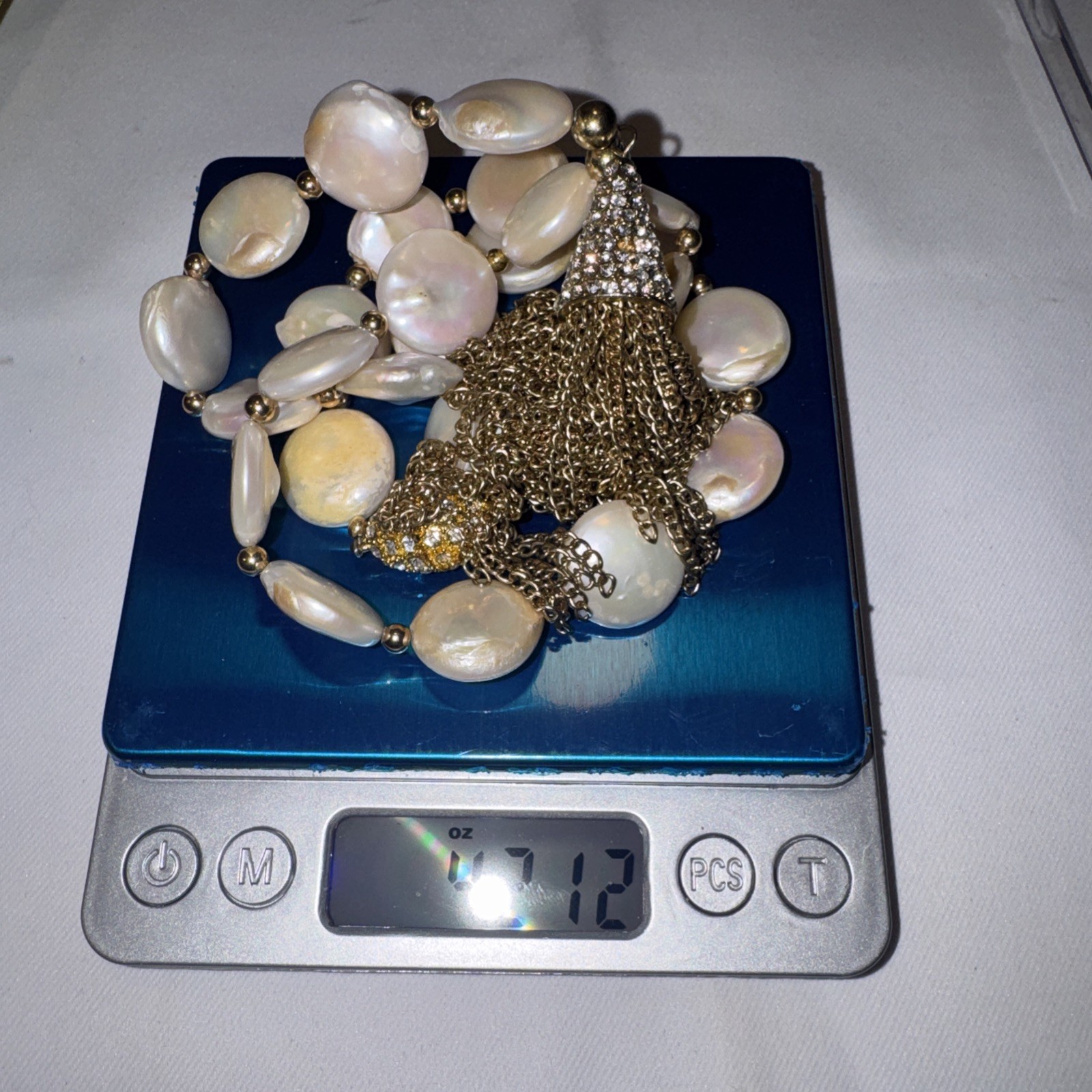 Freshwater Pearl Necklace With Cz Dangle 21” Magnetic Close Great Quality 4 Oz