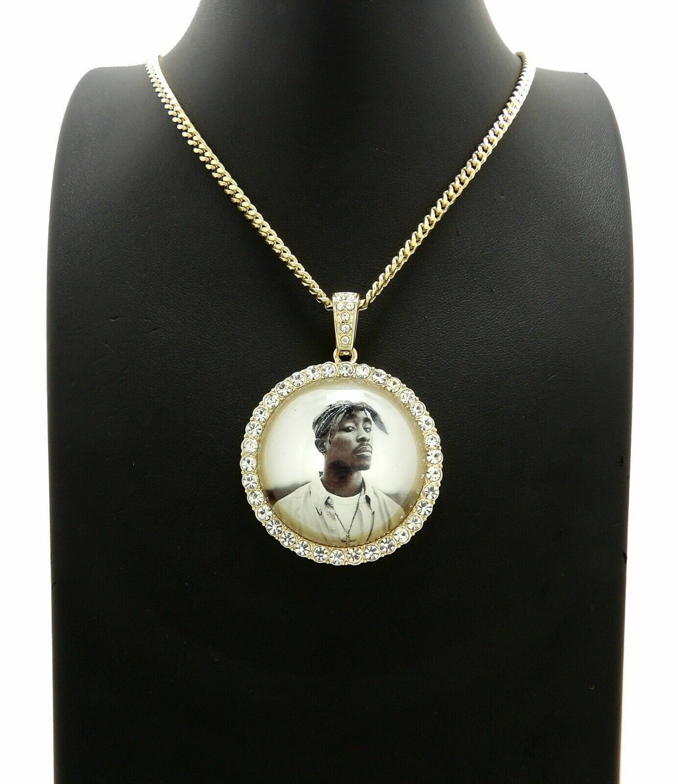 Iced 2Pac Picture Frame Pendant & 18″~ 24″ Box Cuban Rope Chain Hip Hop Necklace