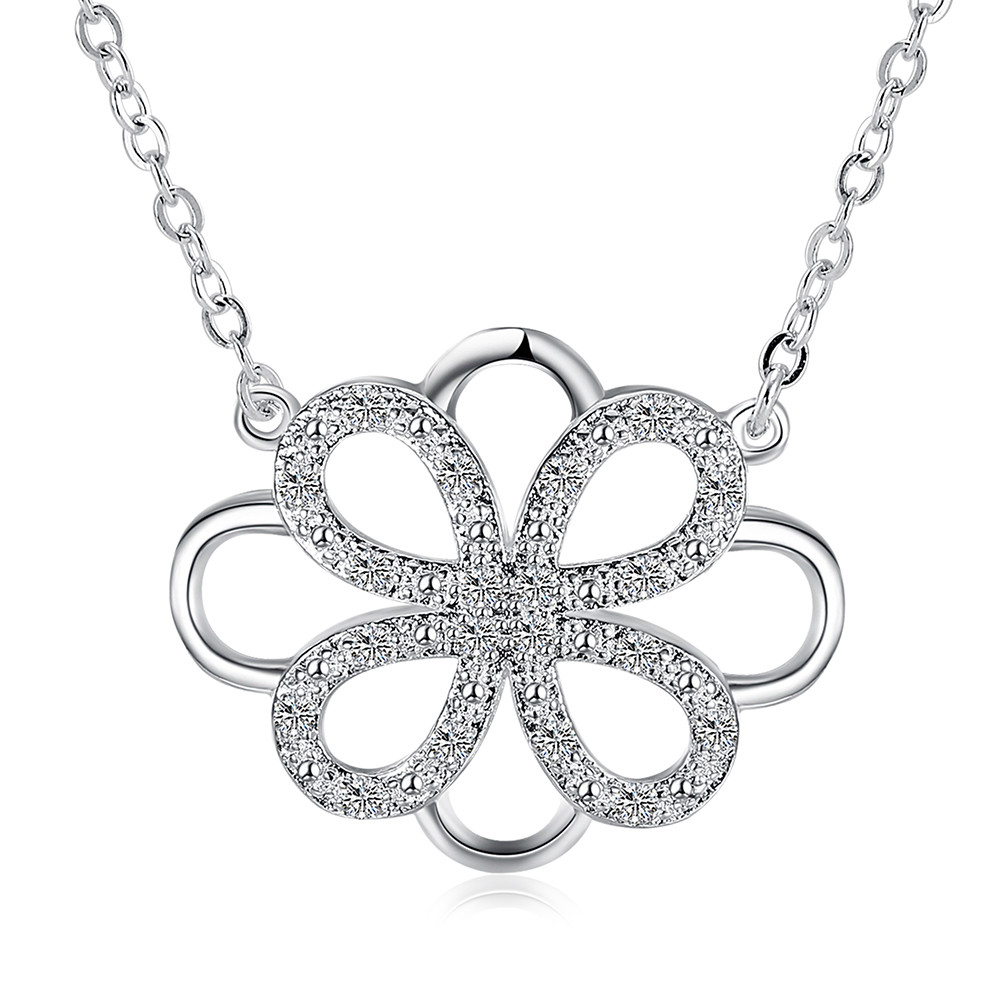 Lovely 925 Sterling Silver Filled SF Filigree Flora CZ Pendant Necklace N-A645