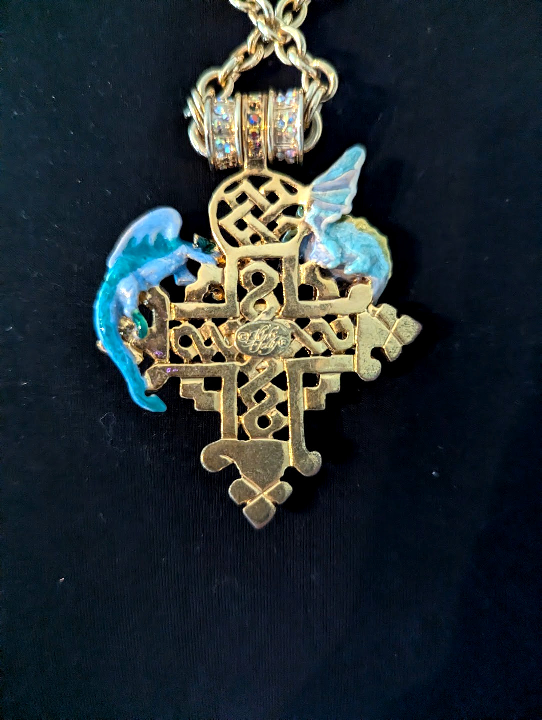 Kirks Folly Enameled Dragon Cross on Gold Magnetic Chain